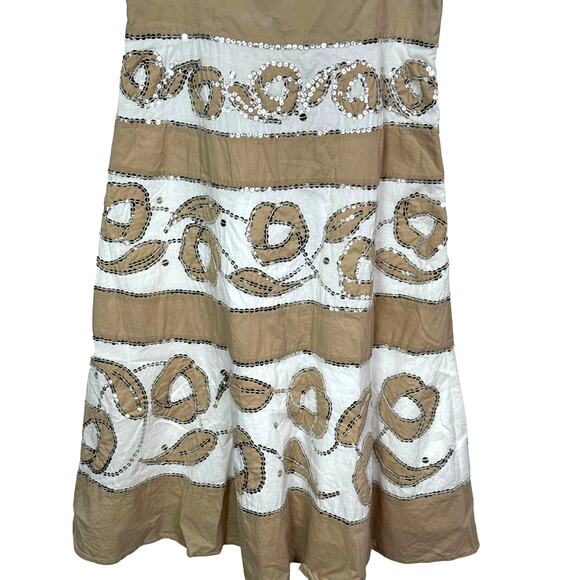 BCBGMAXAZARIA Tan and White Striped Floral Sequin Dress, Size 2 - Picture 2 of 8